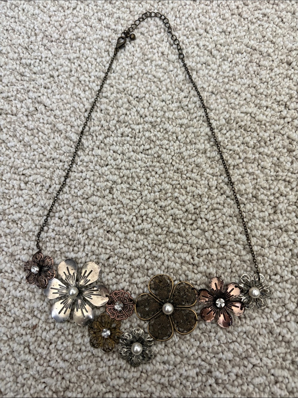 Floral Multi-Tone Statement Necklace - Women Jewelry